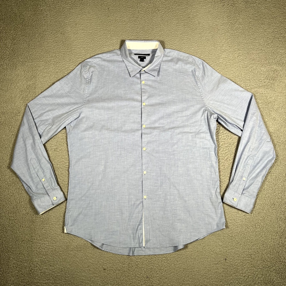 John Varvatos‎ Shirt Mens XL Blue Striped Luxe Slim Fit Casual Preppy Button Up